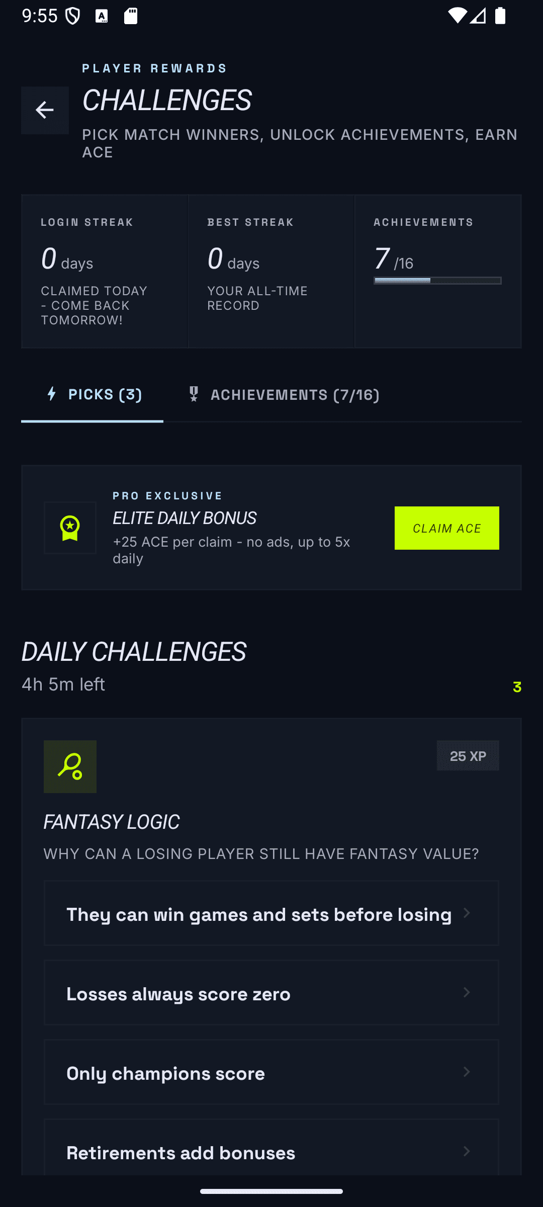 AceRank Android tennis challenges