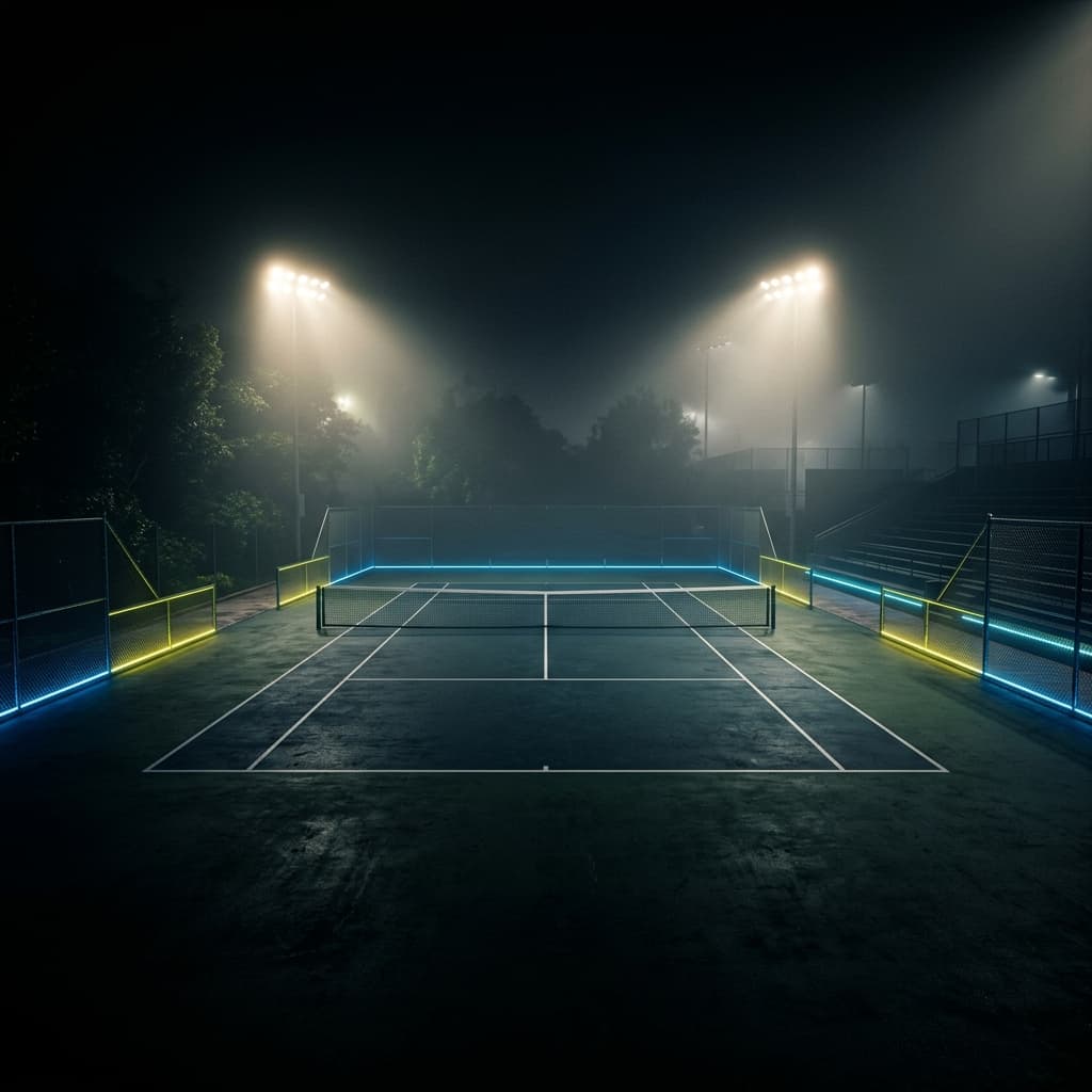 Tennis match under stadium lights
